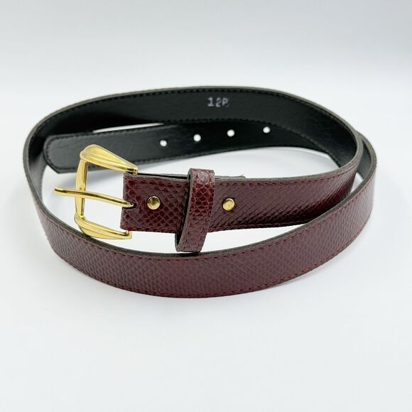 Women Snakeskin Pattern Dress Belt Slim Red Size 12 Gold Buckle - Picture 2 of 16